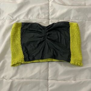 Wet Seal neon green gray smocked colorblock cropped bandeau